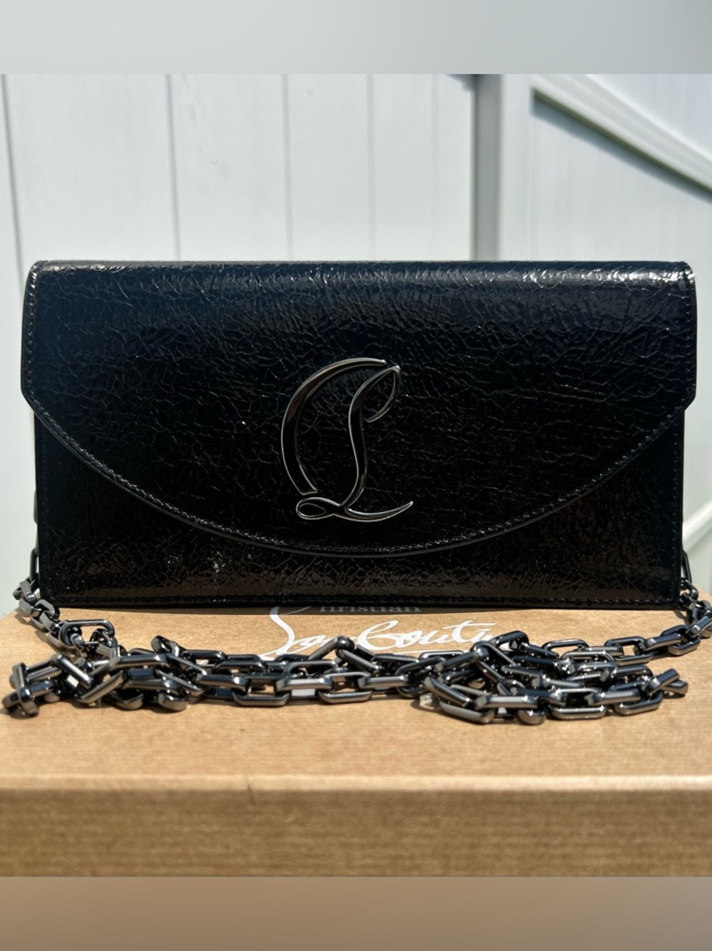 CHRISTIAN LOUBOUTIN LOUBI54 CL LOGO BLACK LEATHER CROSSBODY/SHOULDER CLUTCH BAG